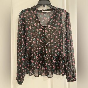 Zara Floral Black Sheer Women's Top
